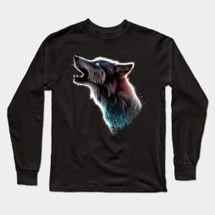 Majestic Wilderness: Intricate Wolf Head Silhouette Long Sleeve T-Shirt